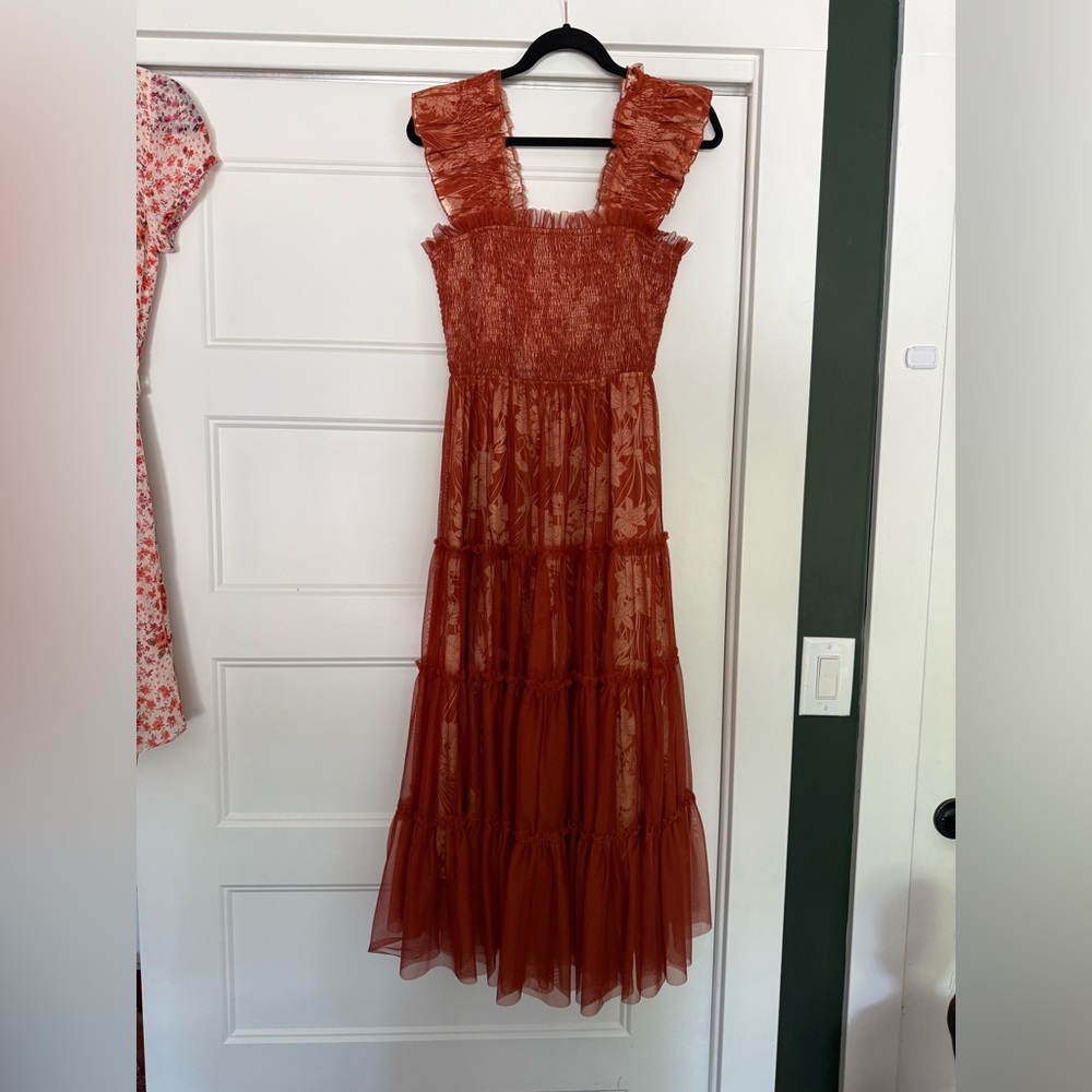 Rust Orange ruffle sleeve Maxi Dress